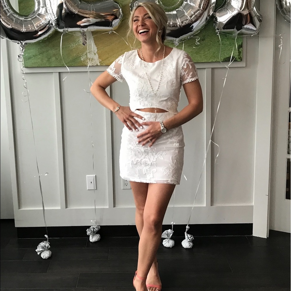 White lace mini dress